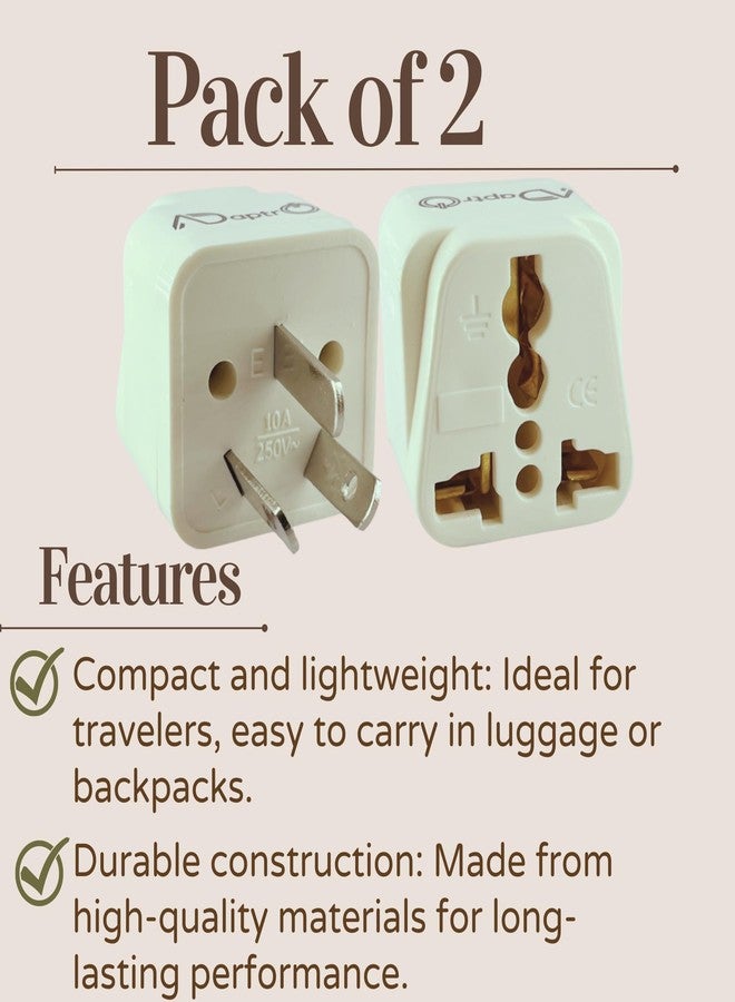 Adaptro India to Australia, New Zealand Travel Adapter for Argentina, Fiji and China & More Type I Universal Plug Convertor (Pack of 2) White - Image 2
